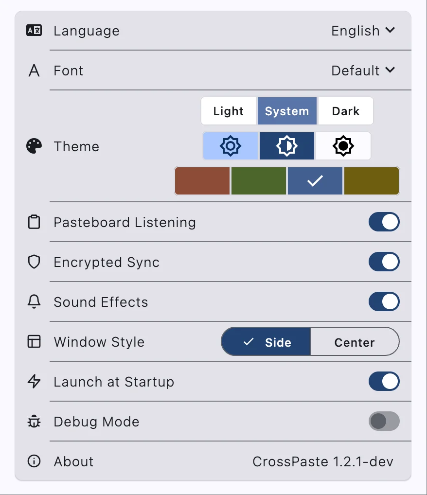 Basic settings interface